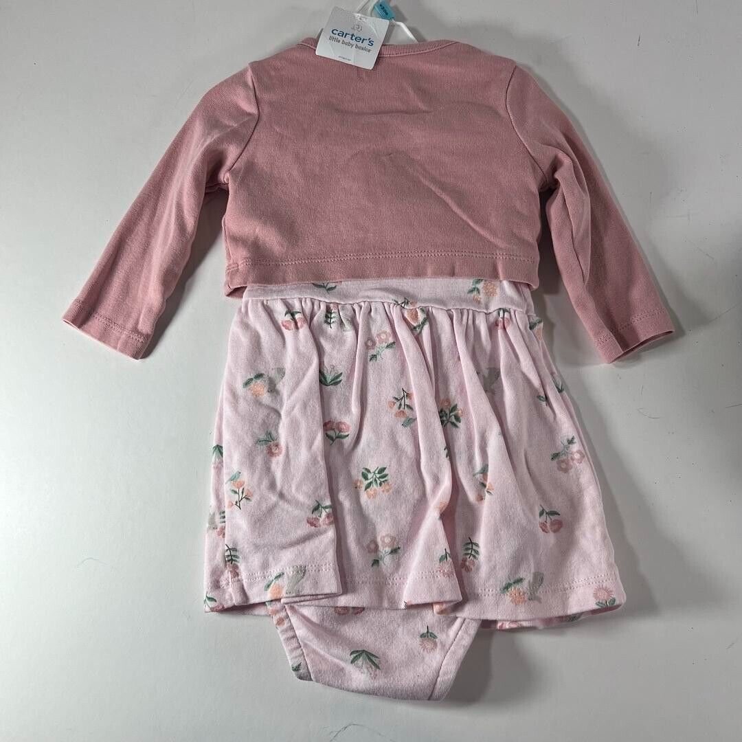 Carter’s Baby 3 Piece Set Pink Floral One-Piece Dress Button Top 6m - NWT