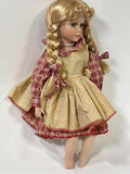 Vintage Porcelain Collectors 17" Doll Beautiful Dress Braids Blond Blue Eyes