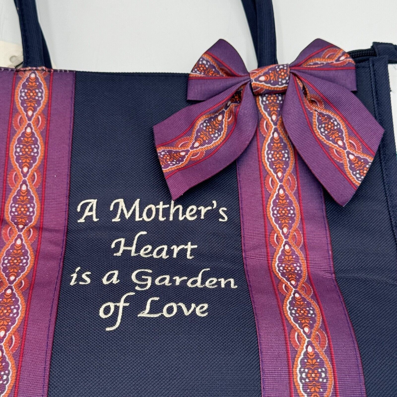 MWW Market Sentiment Zippered Black Canvas Tote Bag Mother Heart Garden Love NWT