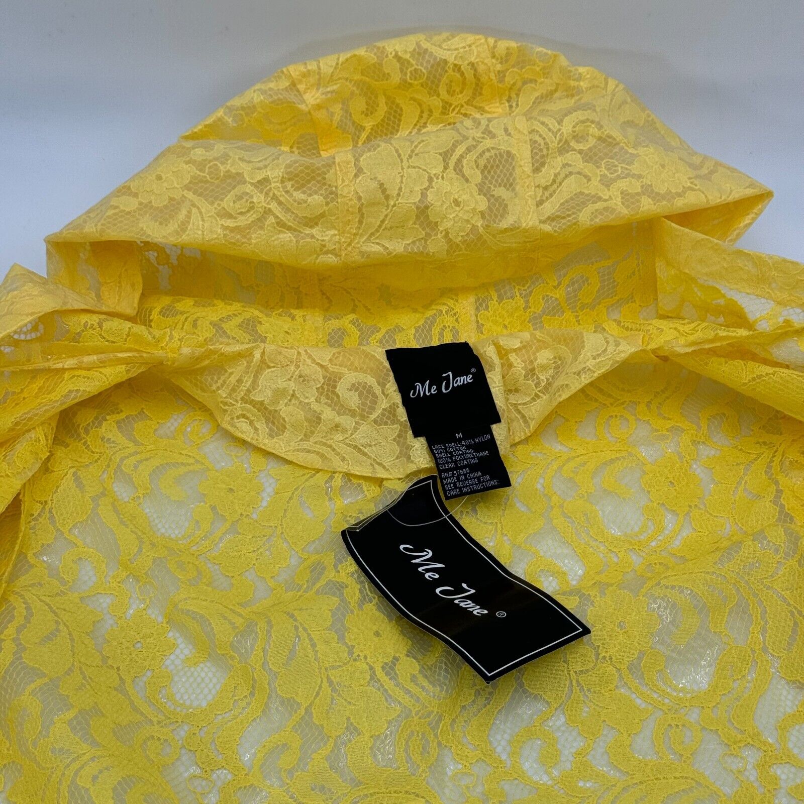 Me Jane Yello Lace Rain Jacket Water Repellent Coating Zip Up Wonens Size M NWT