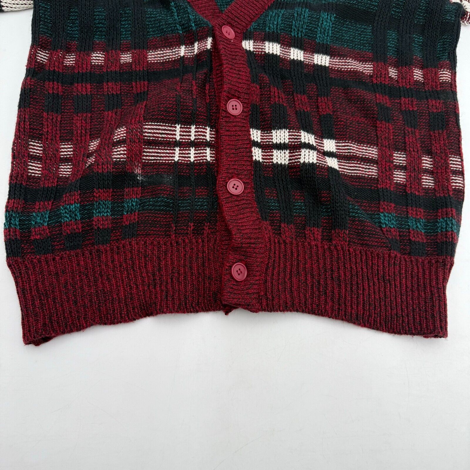 Vintage 80s J.T Beckett Unisex Vneck Button Plaid Cardigan Sweater Holiday Sz L