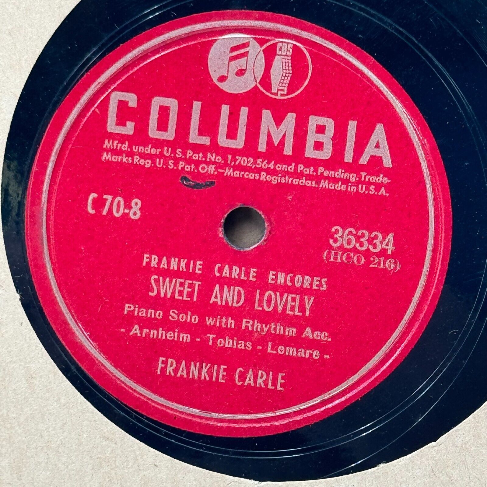 Columbia Presents Frankie Carle Encores Record Set C-70