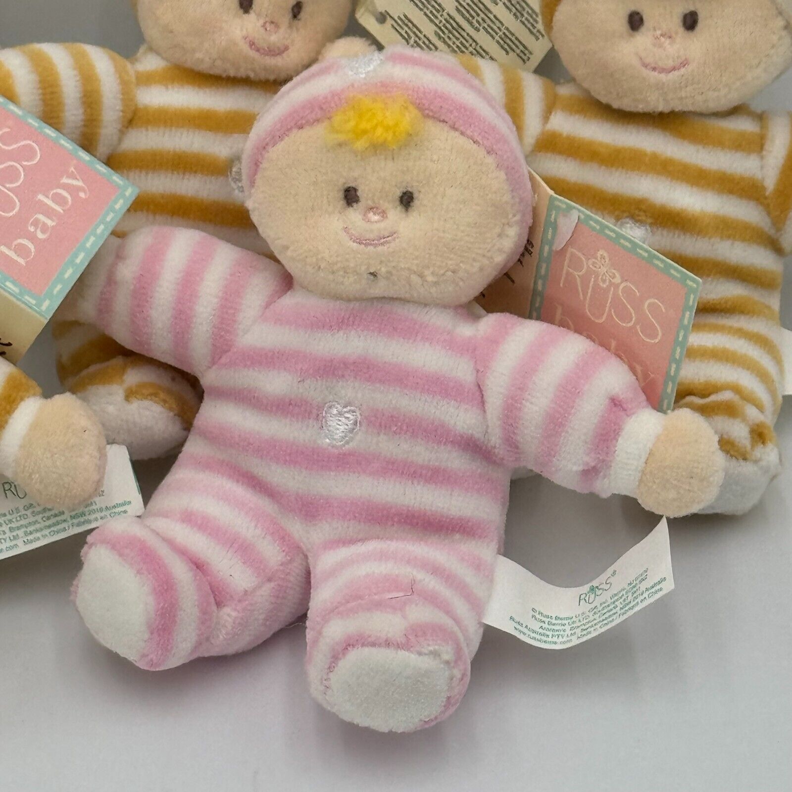 Russ Baby 6 Pack 5in Rattle Plush Tan Orange Pink White Stripes Toys NWT