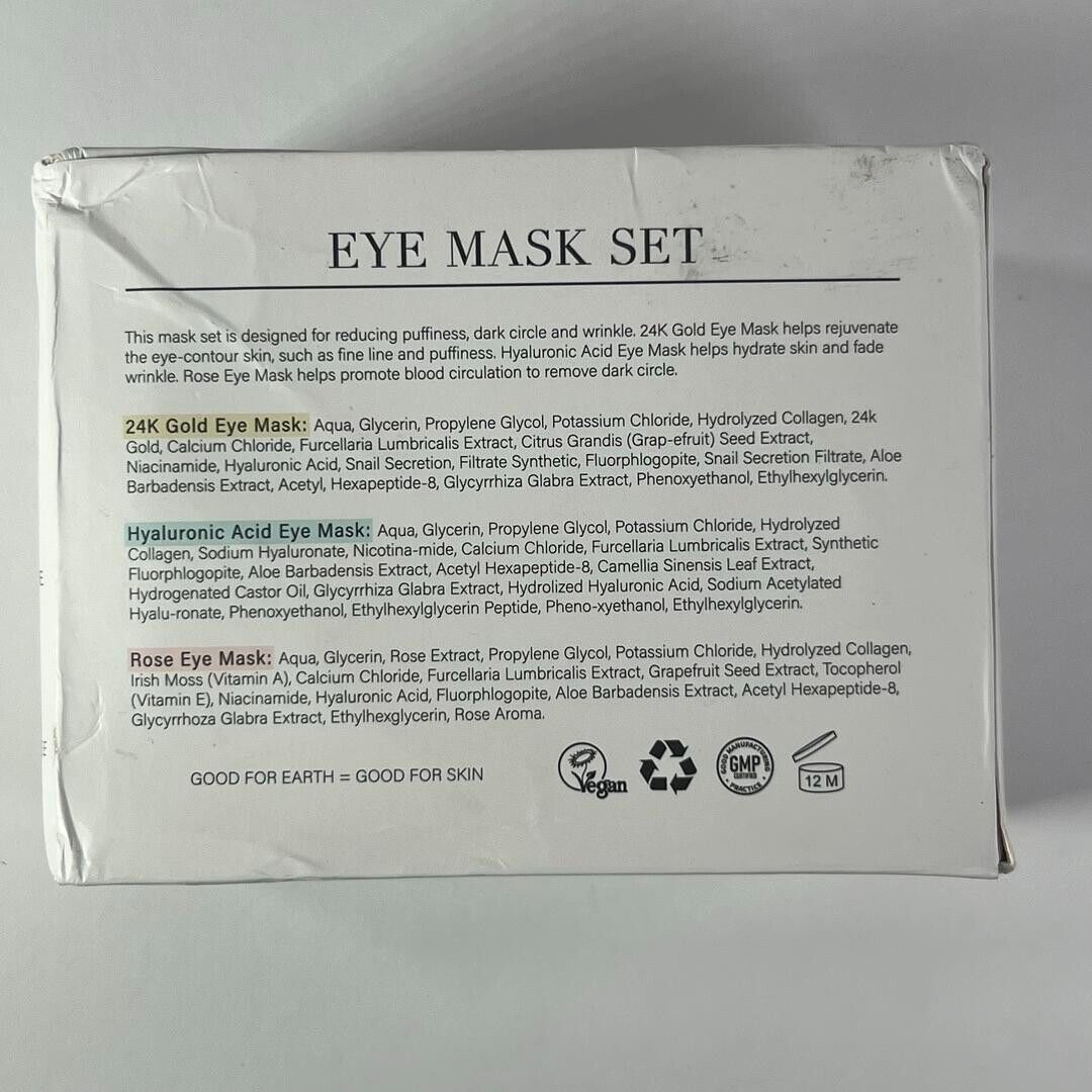 PEAUAMIE Under Eye Mask Set 30 Pairs 10-24K Gold, 10 Hyaluronic Acid, 10-Rose