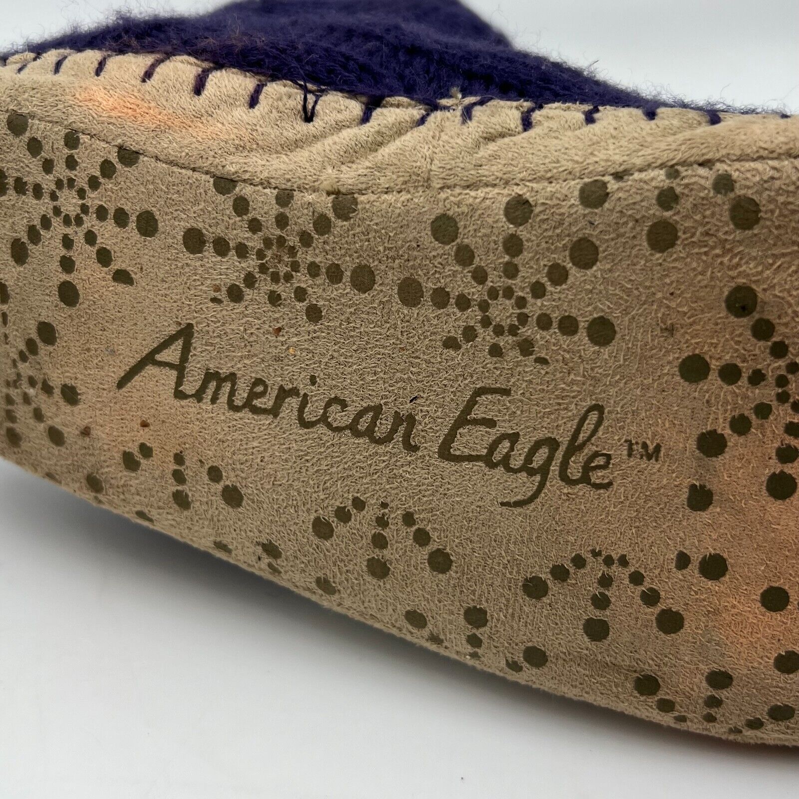 American Eagle Knit Slipper Boots Draw String Purple Puff Ball Womens Size 9-10