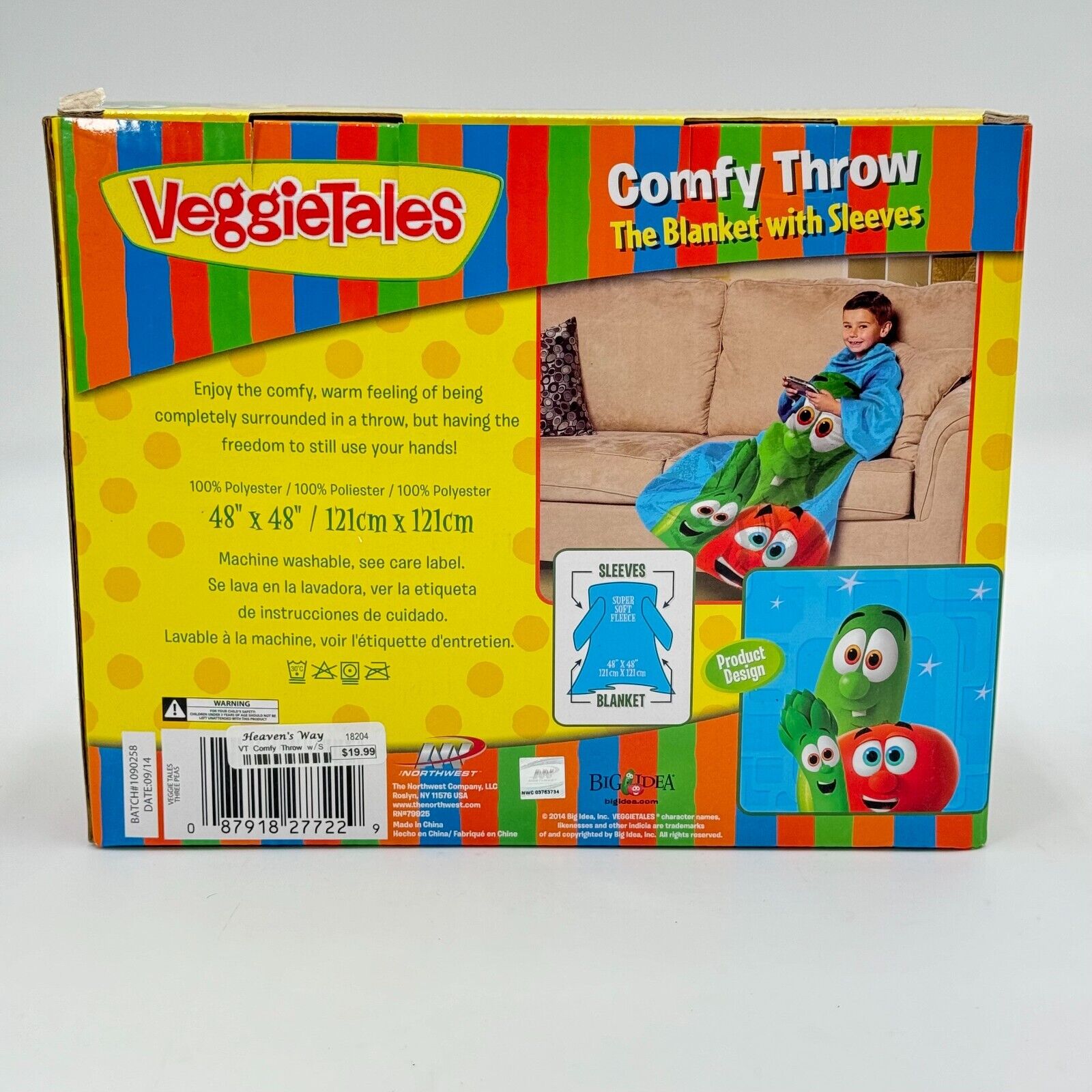 Veggie Tales Comfy Throw 48x48 Soft Fleece Snuggie Style Wearable Blanket NIB