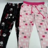 2 Pairs Sweatpants Pink Cats & Black Nightmare Before Christmas Adult Size S,M