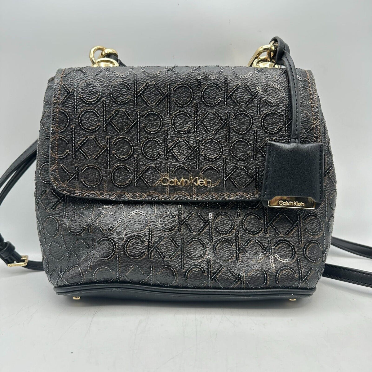 Calvin Klein Crossbody Bag - Beautiful Dark Brown Black Gold Excellent Condition