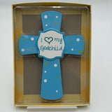 Russ Small Blessings Handpainted Ceramic Wall Cross Baby Blue Love Godchild New