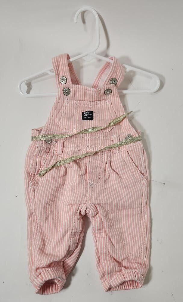 Oshkosh Baby B'gosh Pink & White Hickory Stripe Overalls Size 3 Months