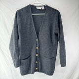 Nordstrom Point of View Pure Gray Wool Cardigan Sweater Gold Button Women Size S