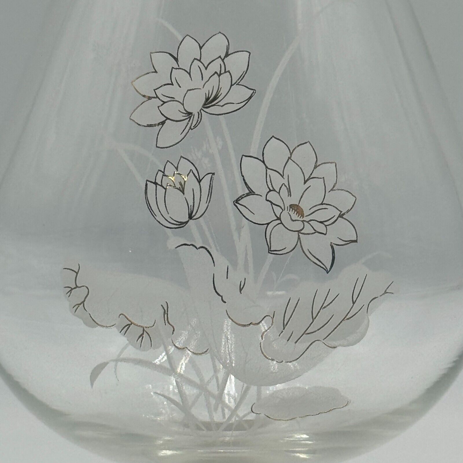 Pfaltzgraff 6in Goblet Wine Champagne Cocktail Glass White Brown Flowers Frosted