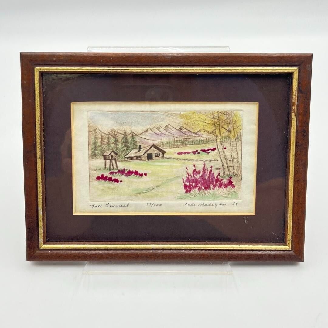 Artist Signed Jodi Madigan Fall Fireweed Alaska Original Drawing 27 of 100 Frame