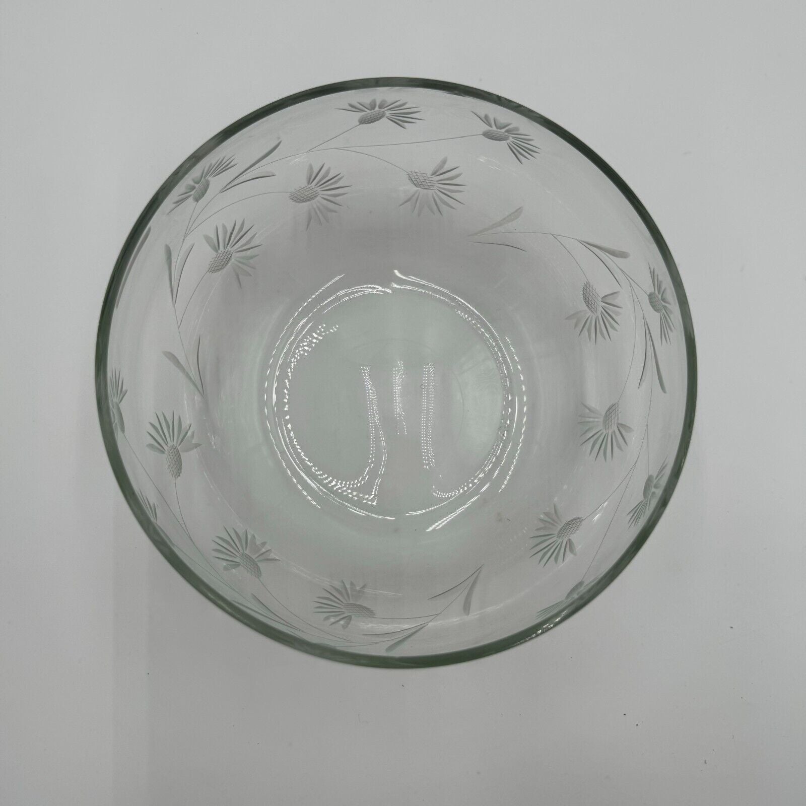 Colony Mid Century Large 8”Crystal Bowl White Frosted Floral Design - Small Chip