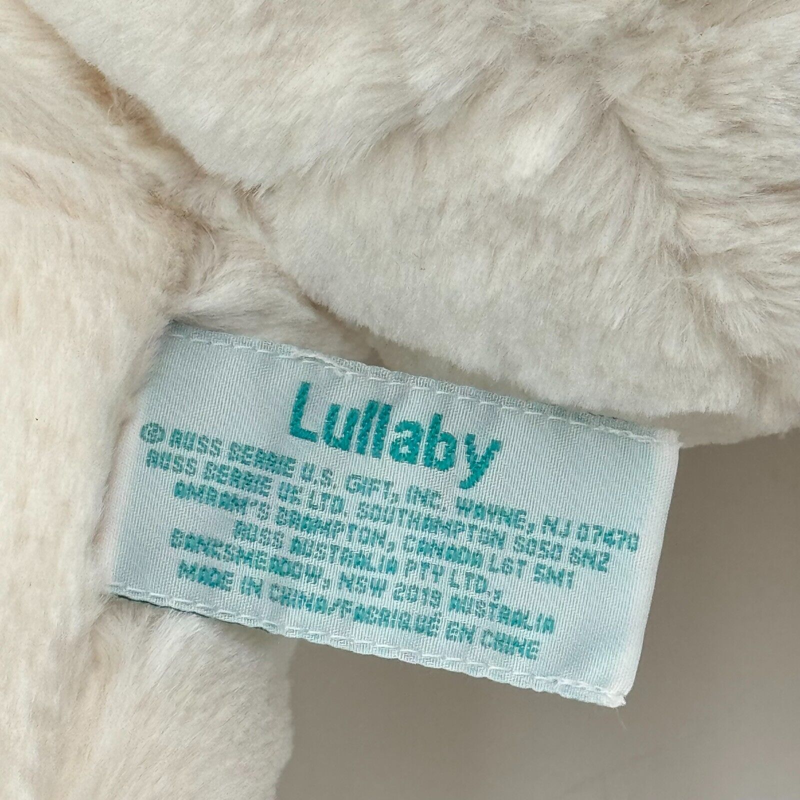 Russ Baby Lullaby Collection 11in Soft Plush Teddy Bear White Pink Bow NWT