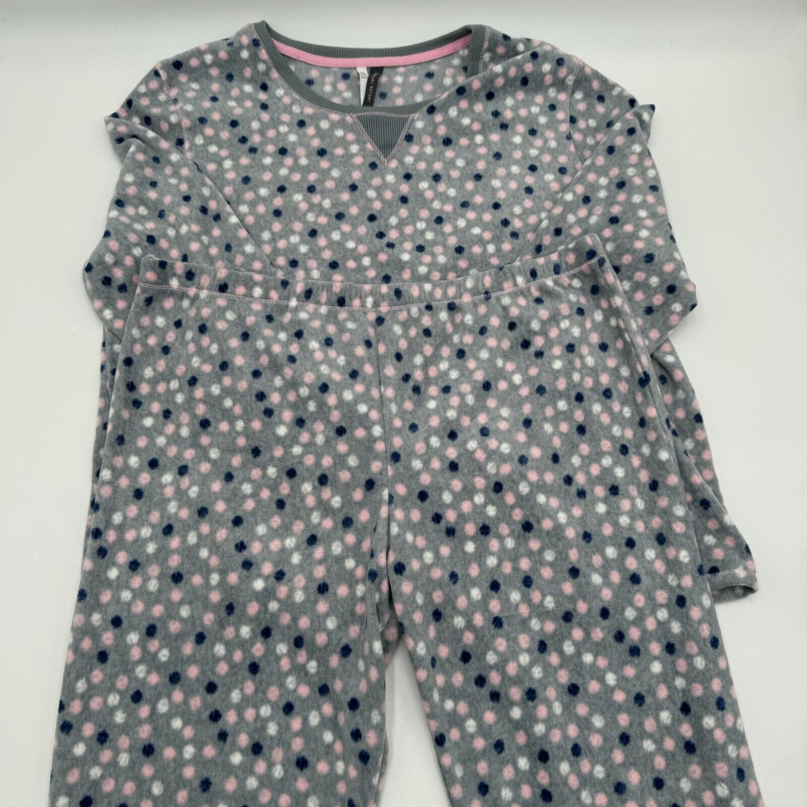 Jaclyn Intimates 2pc Pajama Set Grey Pink Blue Polka Dots Womens Size XL NWT