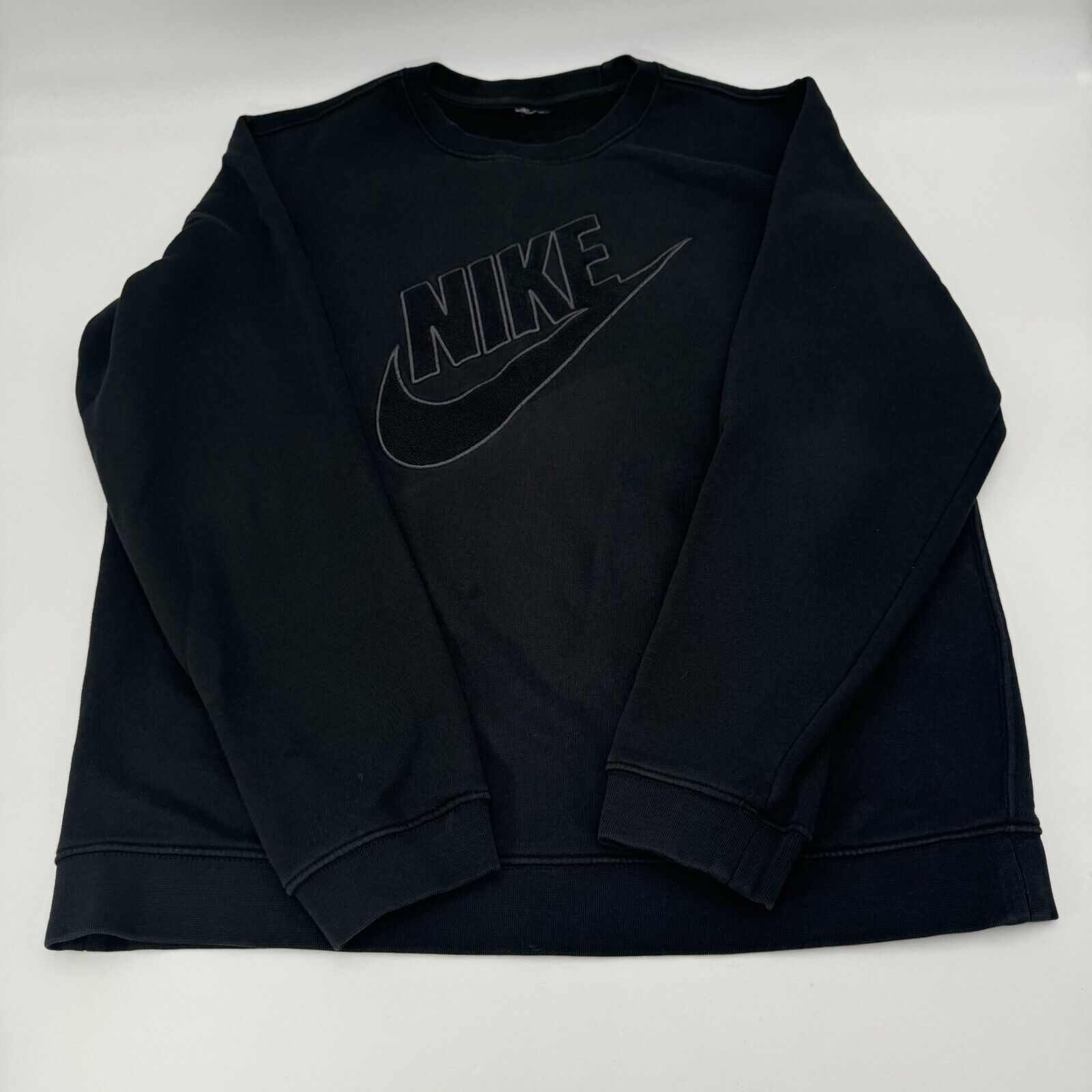 Nike Big Swoosh Spellout Black Crewneck Pullover Sweatshirt Mens Size L