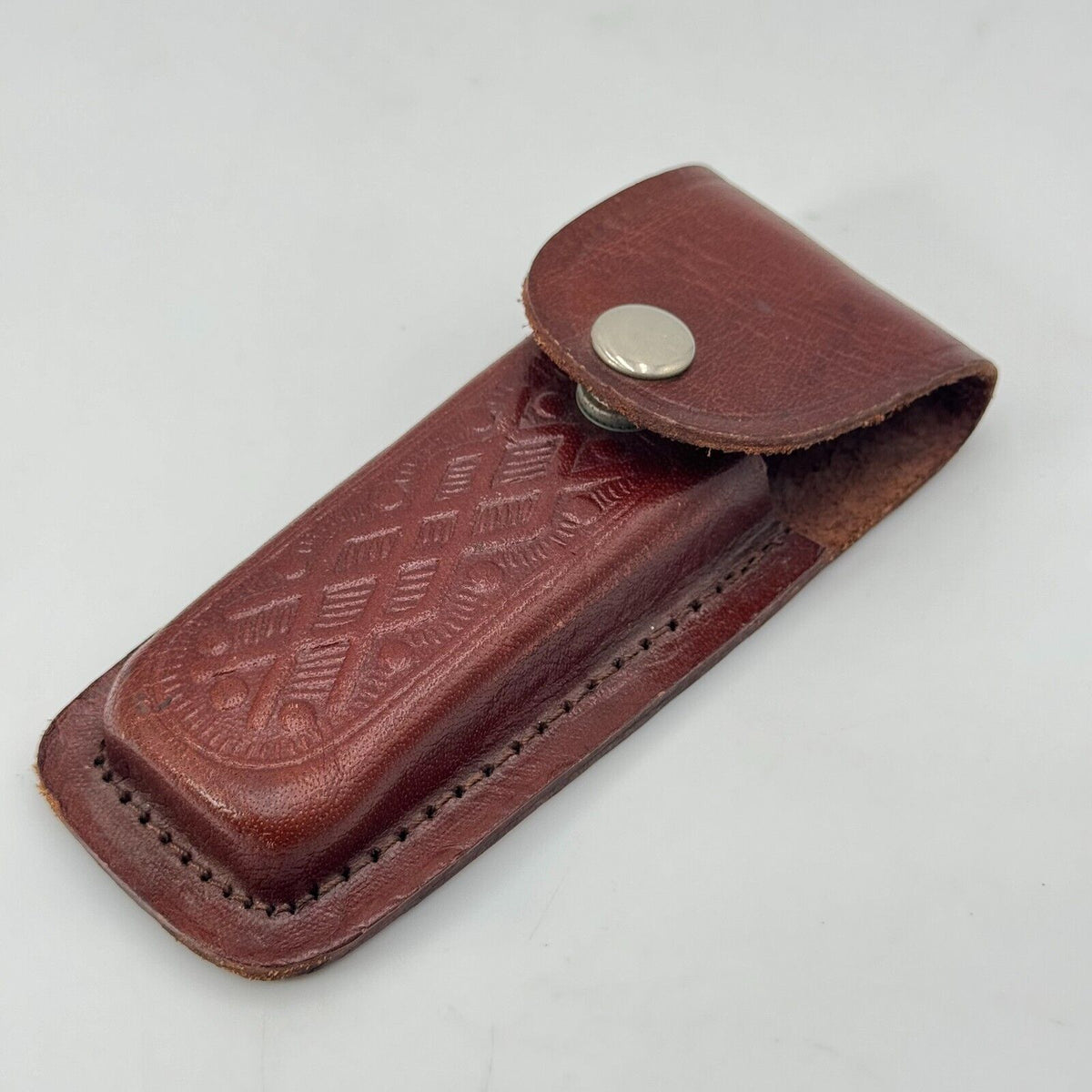 Special Limited Edition Wolf Design Native Art Folding Pocket Knife Leather Case