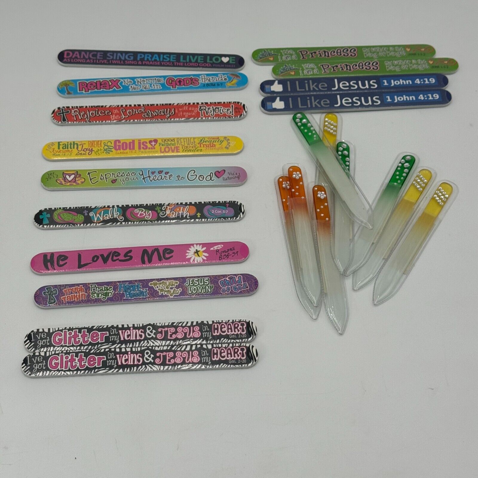 Lot of 23 Colorful Nail Files - 9 Plastic & 14 Foam W/ Christian Design Styles