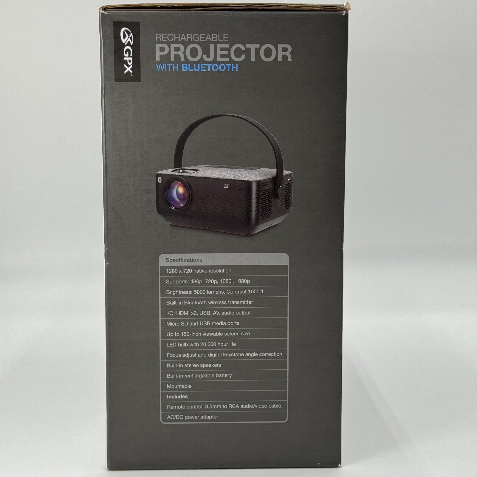 GPX Rechargeable Projector with BT, HDMI, USB and Micro SD Media Ports (PJ770B)