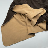 Fleece Poncho Unisex One Size 45W x 30L Brown Tan Pull over Hooded Soft Warm