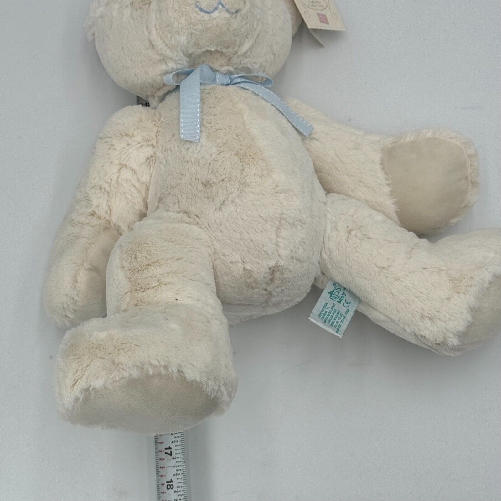 Russ Baby Lullaby Collection 11in Soft Plush Teddy Bear White Blue Bow NWT