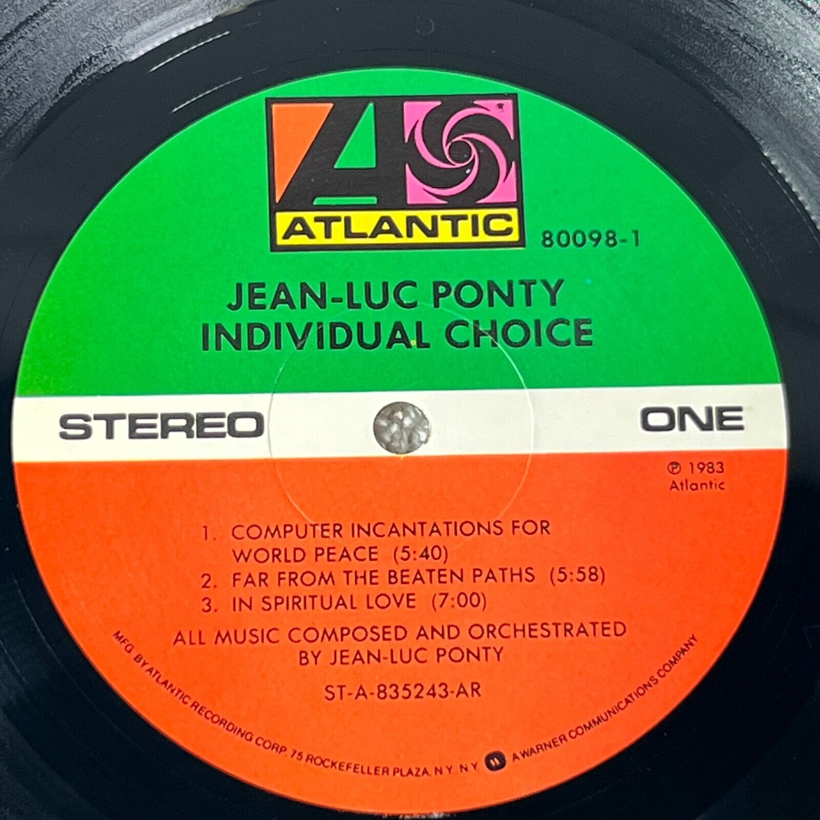 Jean-Luc Ponty Individual Choice Vinyl LP 1983 Atlantic – 7 80098-1