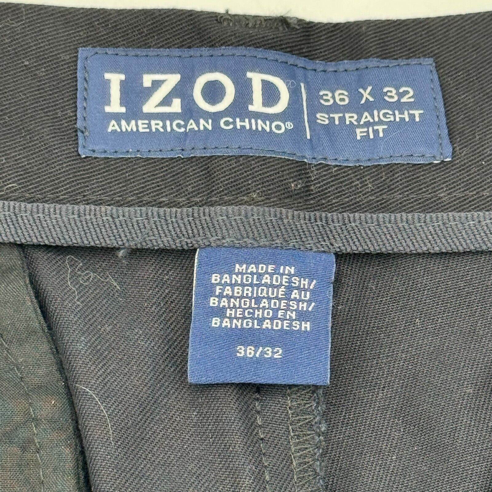 IZOD Mens Navy Blue Straight Pants Flat Front American Chino Mens 36x32