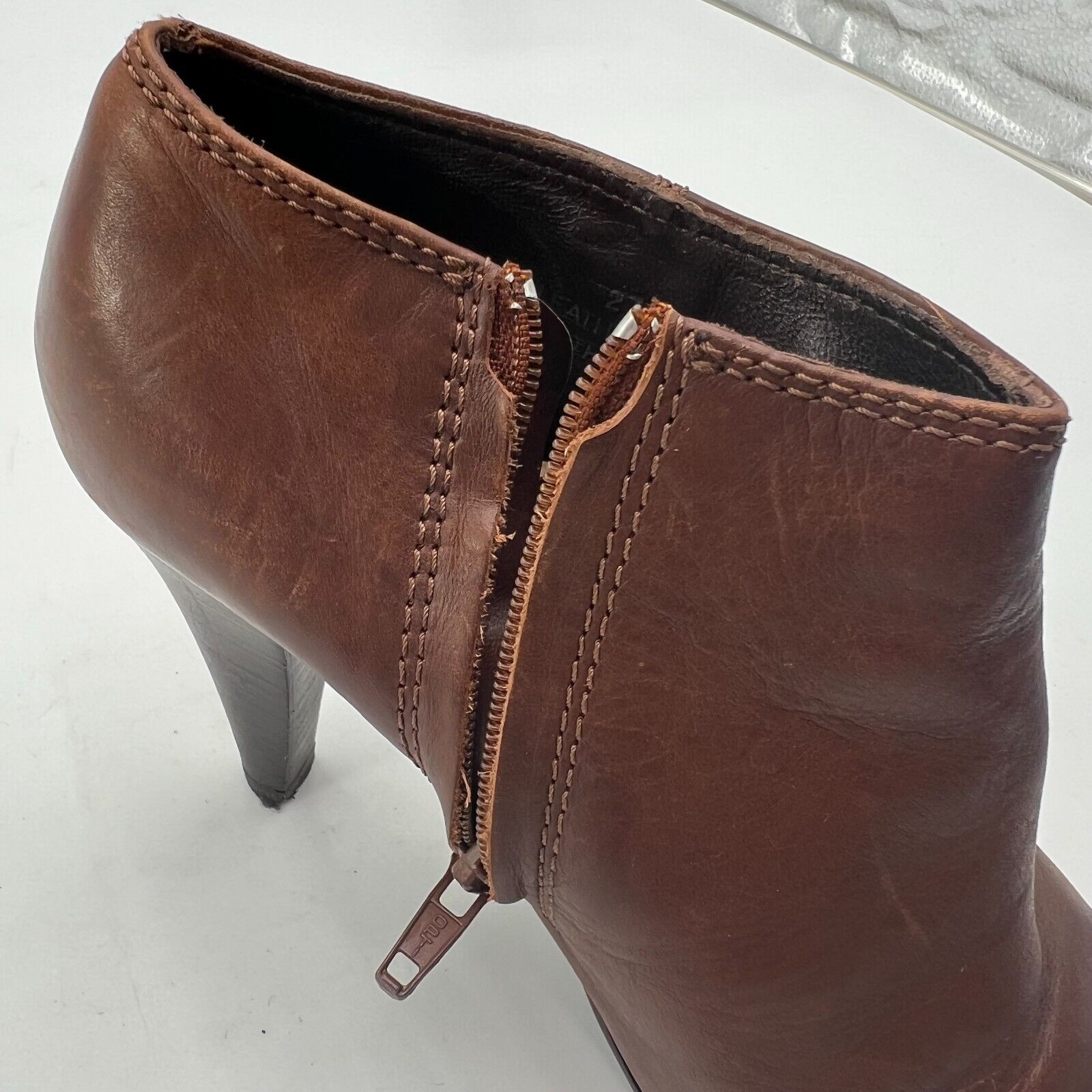 J. Crew Kingston Ankle Boot Chocolate Brown Italian Leather 3 inch Heel Size 6.5