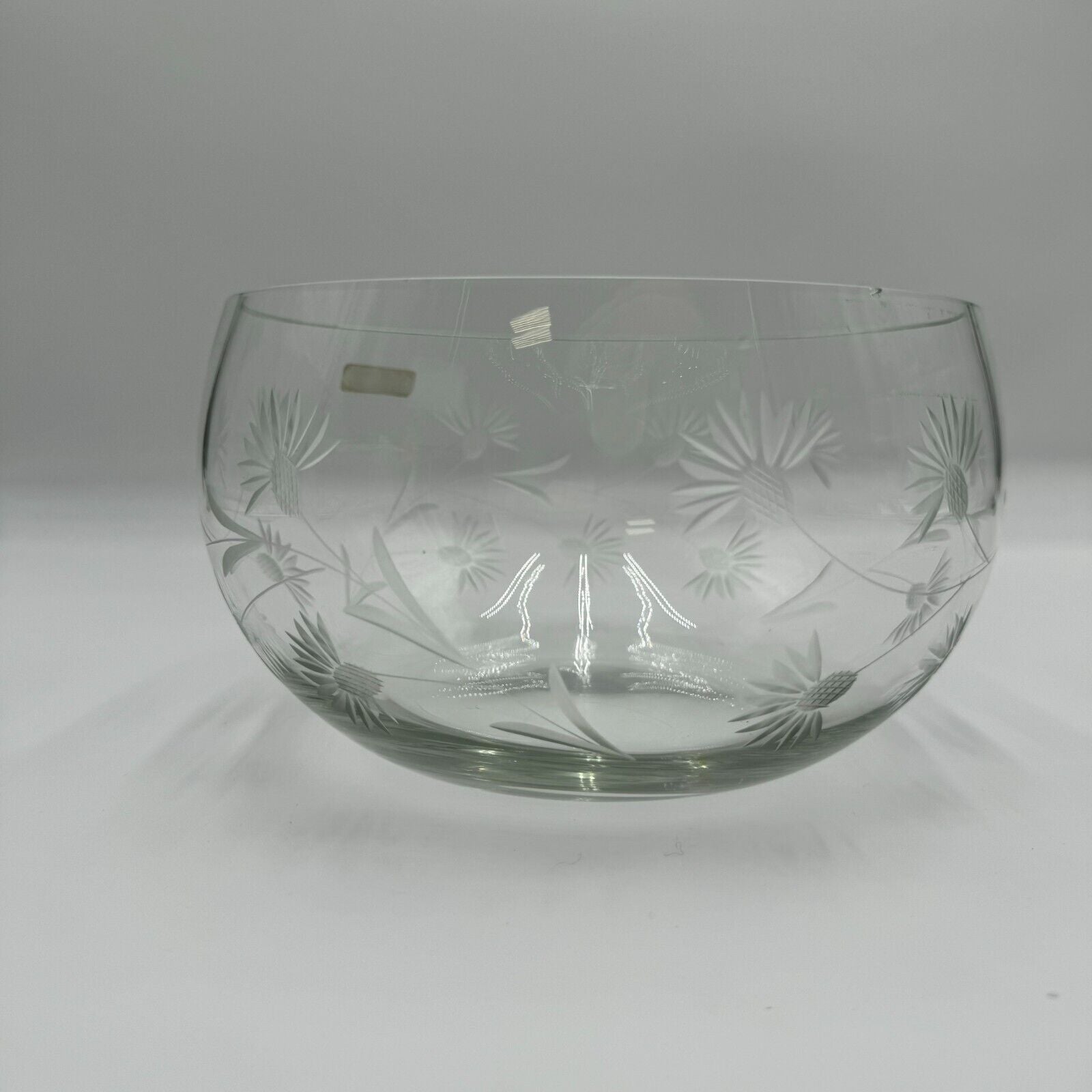 Colony Mid Century Large 8”Crystal Bowl White Frosted Floral Design - Small Chip