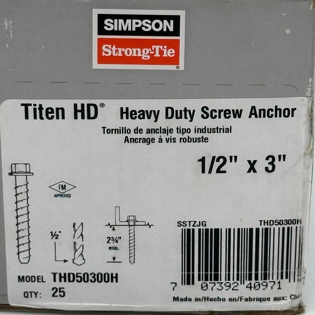 Simpson THD05300H 1/2" x 3" Titen HD Heavy Duty Screw Anchor 4x25 pcs. (100pcs)