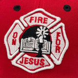 Swanson Baseball Cap Red Black Firefighter FD Jesus Loves You Adjustable Hat NWT