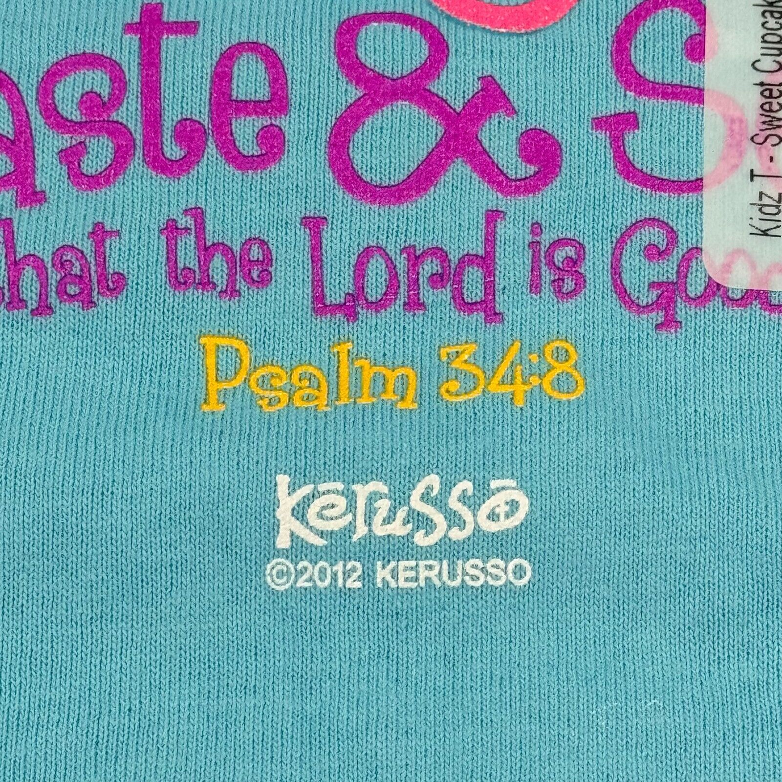 Kerusso Blue Cupcake Psalm 34,8 Jesus Christian Kids Toddler T-Shirt Size 5T NWT