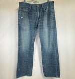 Oakly Forged Goods Distresses Denim Blue Jeans Mens Size 34x30 Rare Limited
