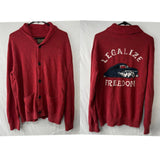 Lucky Brand Mens Hotrod Legalize Freedom Shawl Sweater Cardigan Red Size M