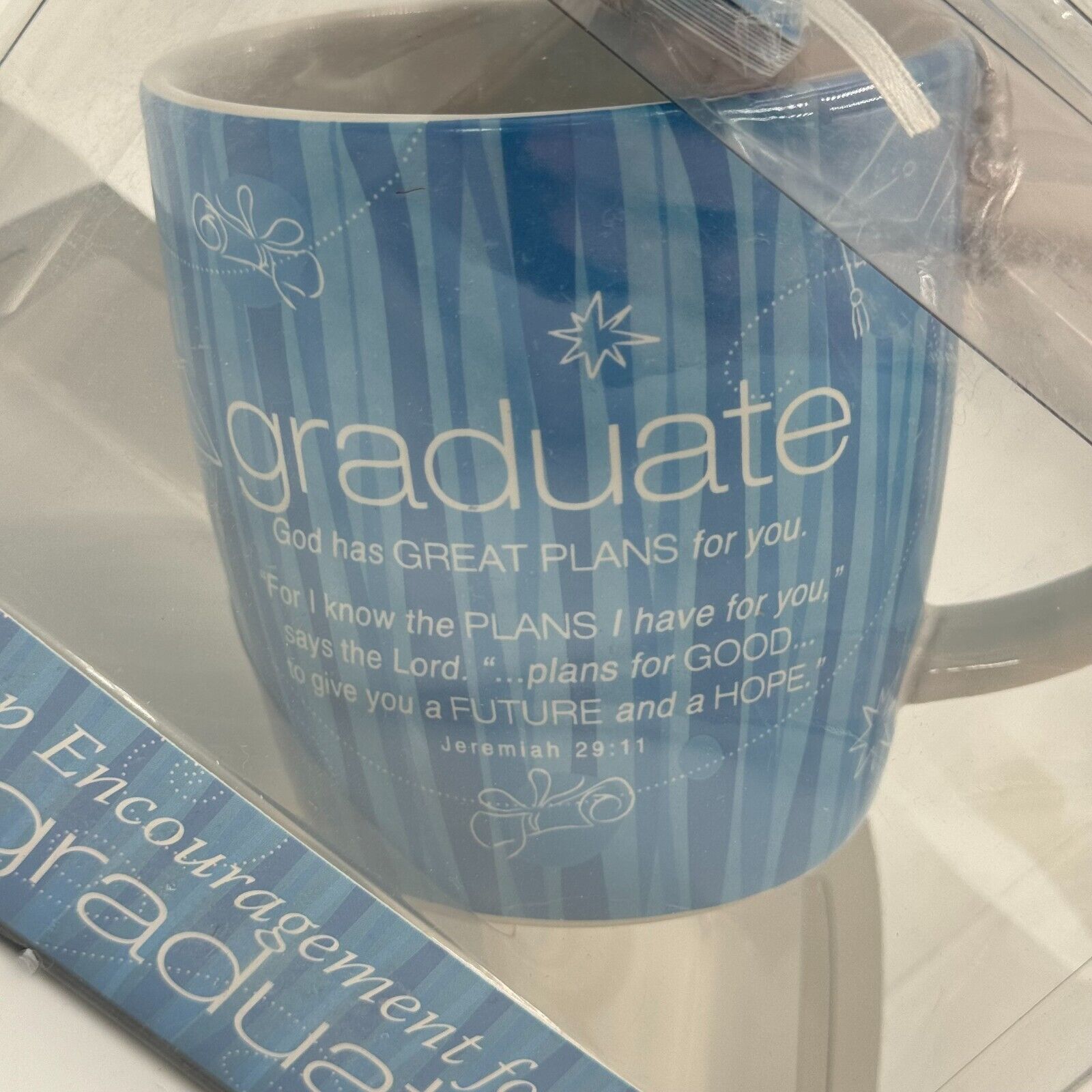 Ceramic Mug Graduation Gift Grad Uplifting Scripture Cards Cup Blue NIB