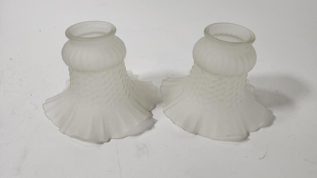 Vintage Frosted Petticoat Pendant Shades, 2 1/8" Fit, Ruffled Ceiling Fan Shades