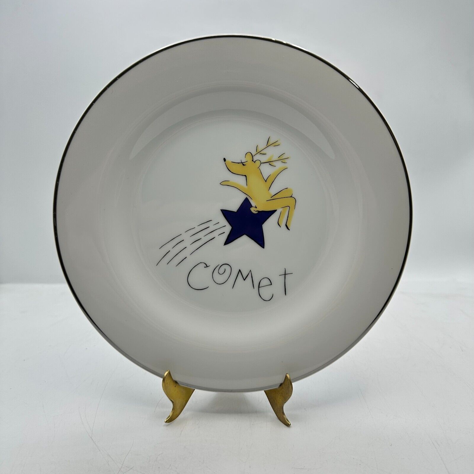 4 Pottery Barn Christmas Reindeer Dessert 8.5" Plates Comet Cupid Donner Blitzen