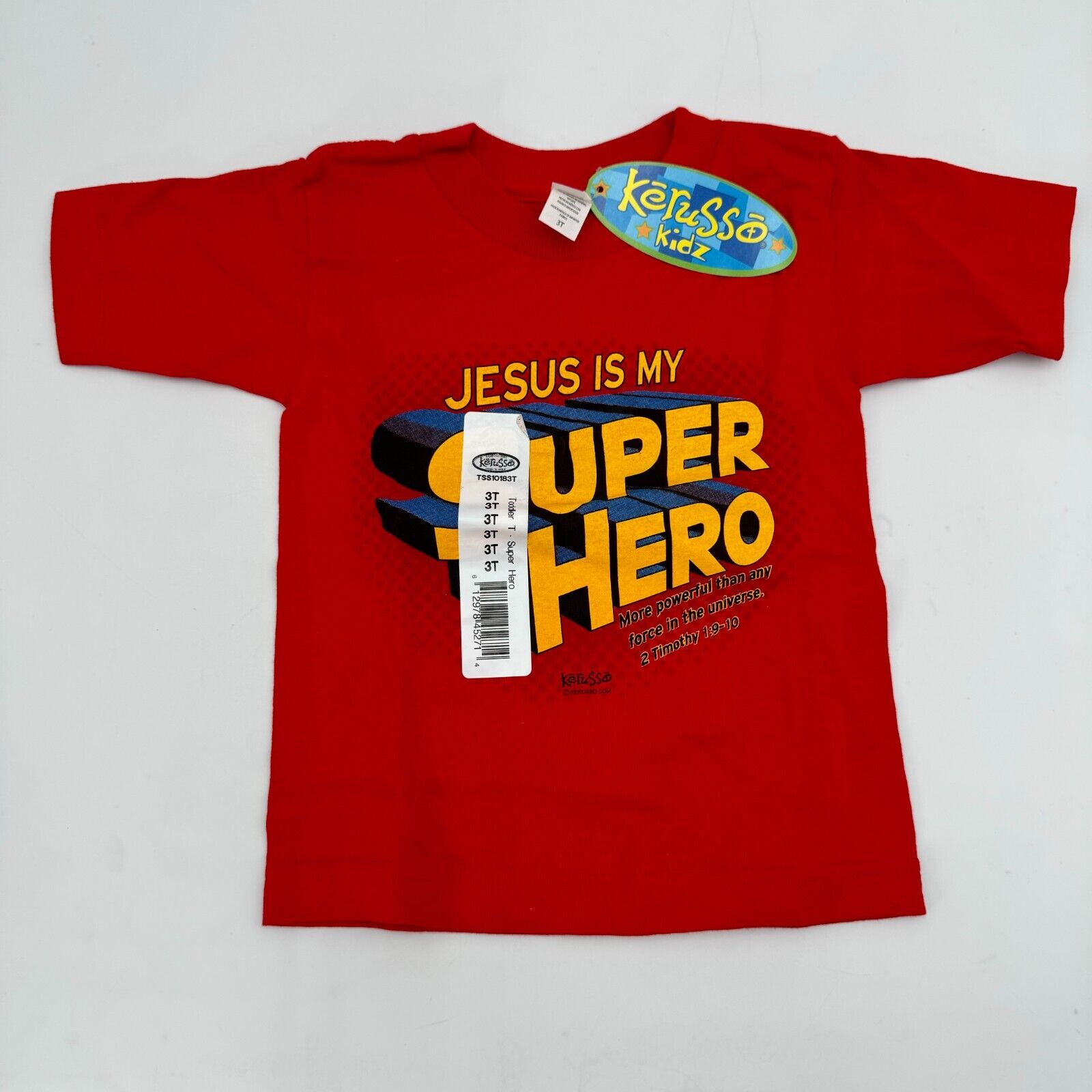 Kerusso Red Jesus My Super Hero 2 Timothy 1:9-10 Toddler T-Shirt Size 31 NWT