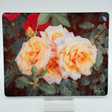 Glass Cutting Board 12x15in Pink Roses Printed Picture Signed Kitchen Art New