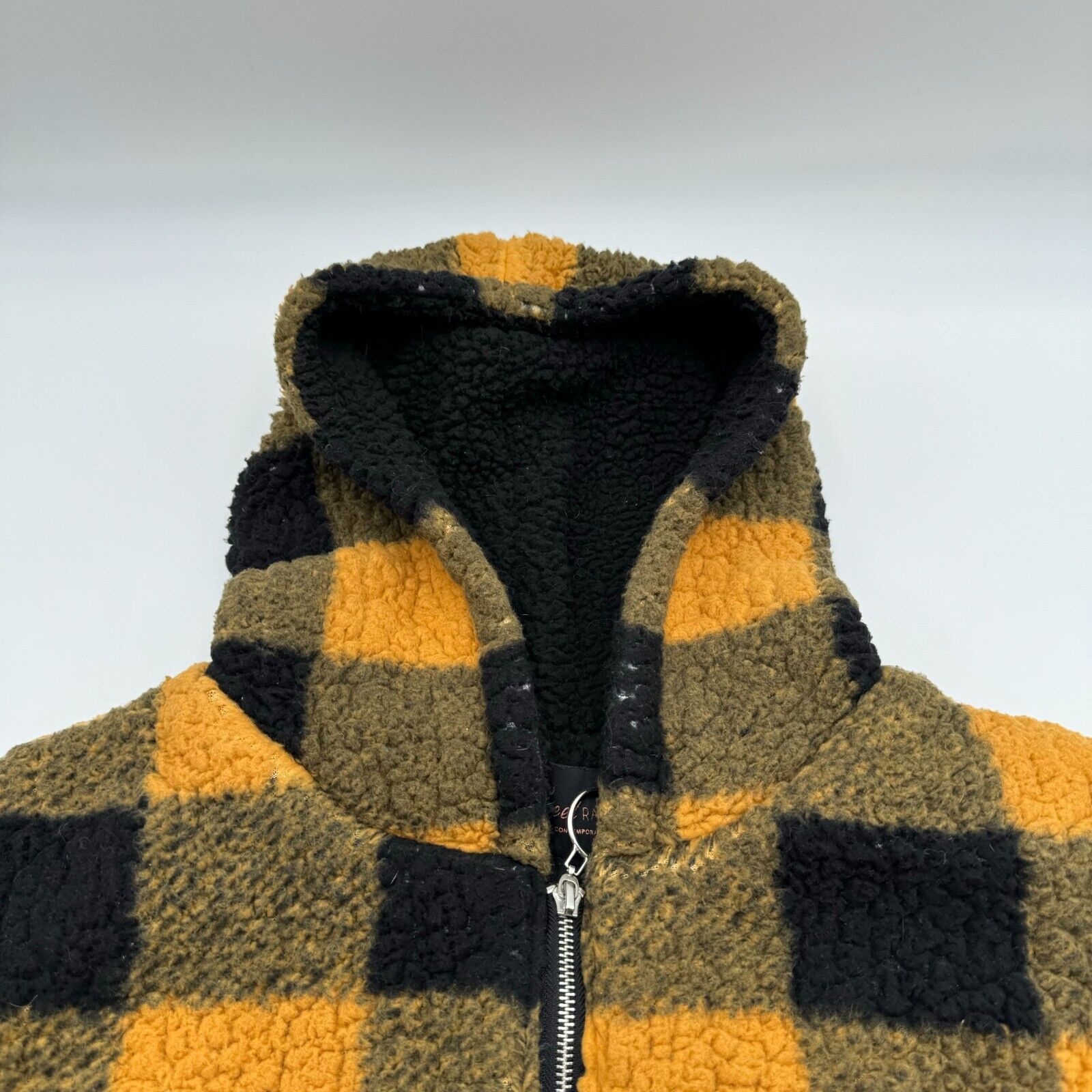 Sweet Rain Yellow Plaid Young Contemporary Sherpa Zip Up Jacket Womens Size L