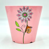 Ceramic Flower Pot Pink God’s Joyful Garden Snail Small 5.5" Bottom Drain New