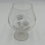 Pfaltzgraff 6in Goblet Wine Champagne Cocktail Glass White Brown Flowers Frosted