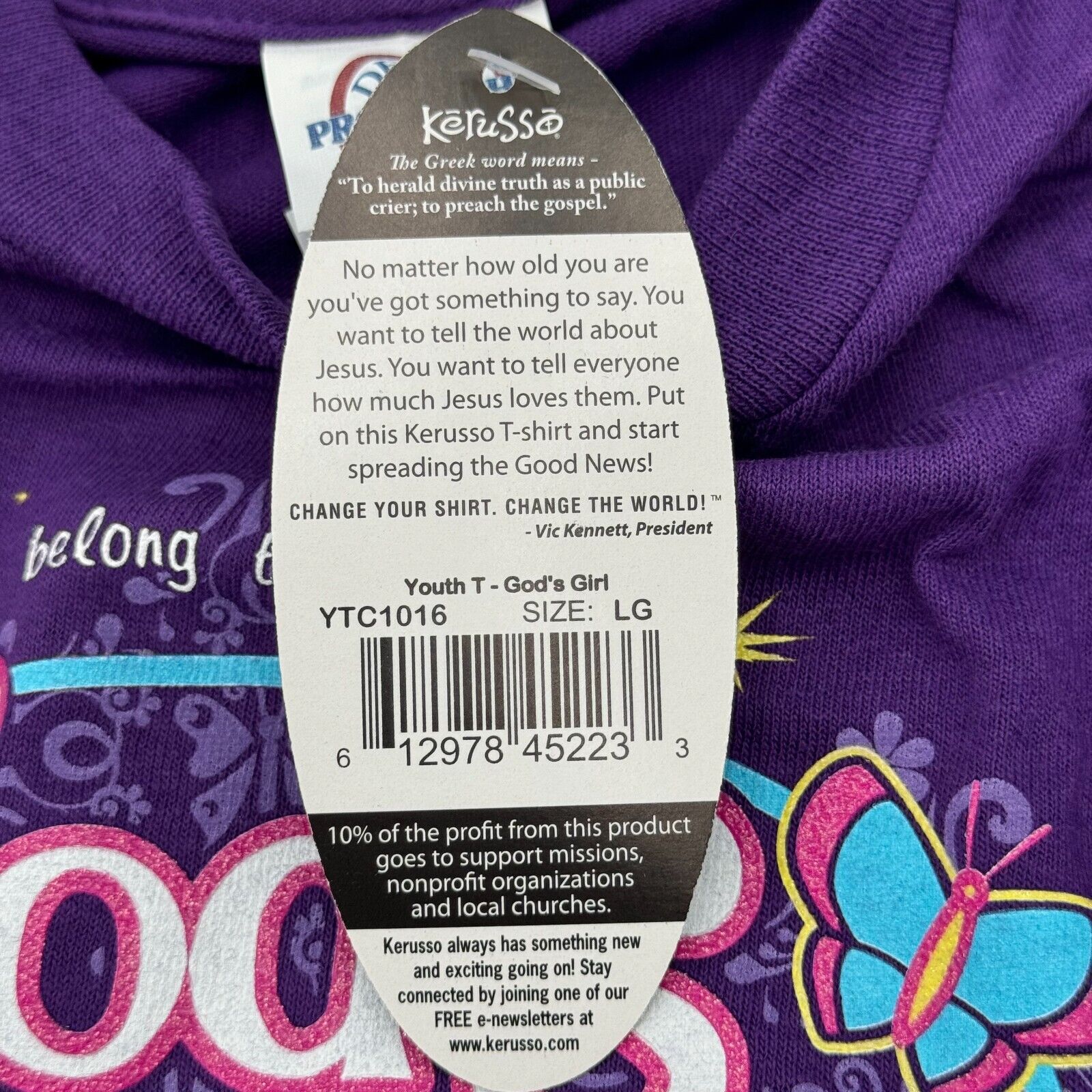 Kerusso Girls Crewneck Tshirt Printed Verse Mark 10:14 Christian Purple Size XL