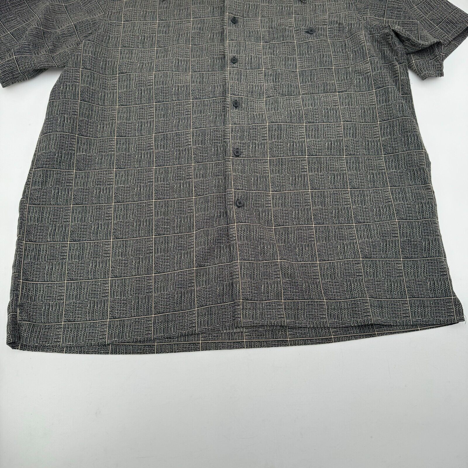 Haggar Luxury Microfiber Short Sleeve Button Up Shirt Black White Pattern Men XL