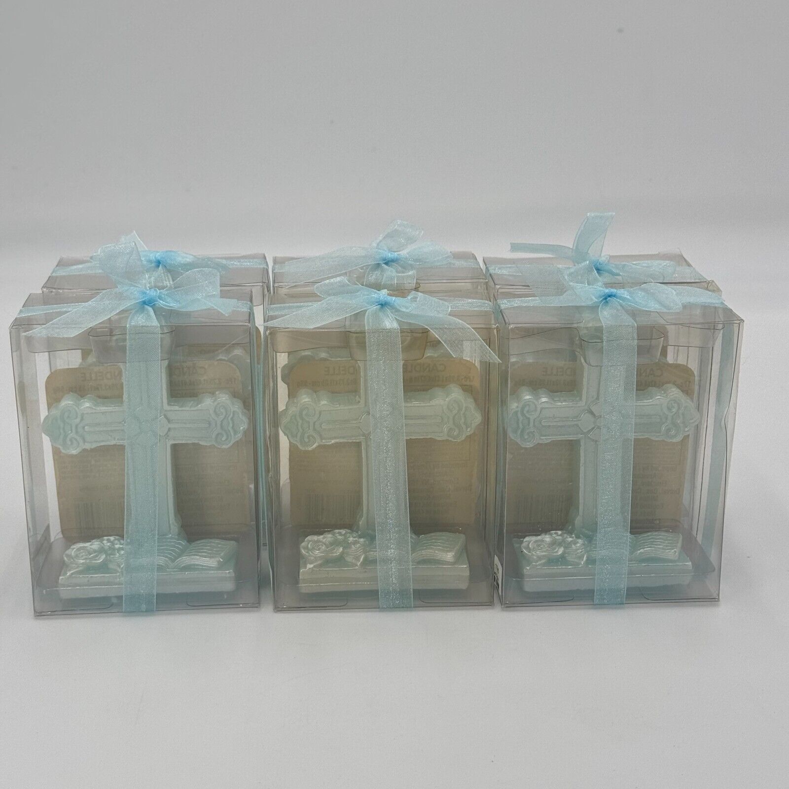 Lot of 6 Light Blue Catholic Cross Shaped Freestanding 4.5"x3.25" in Candles NIB