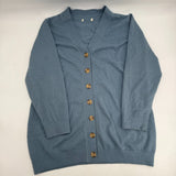 Vintage Style Button Up Low Cut V-Neck Sweater Cardigan Solid Blue Women Size XL