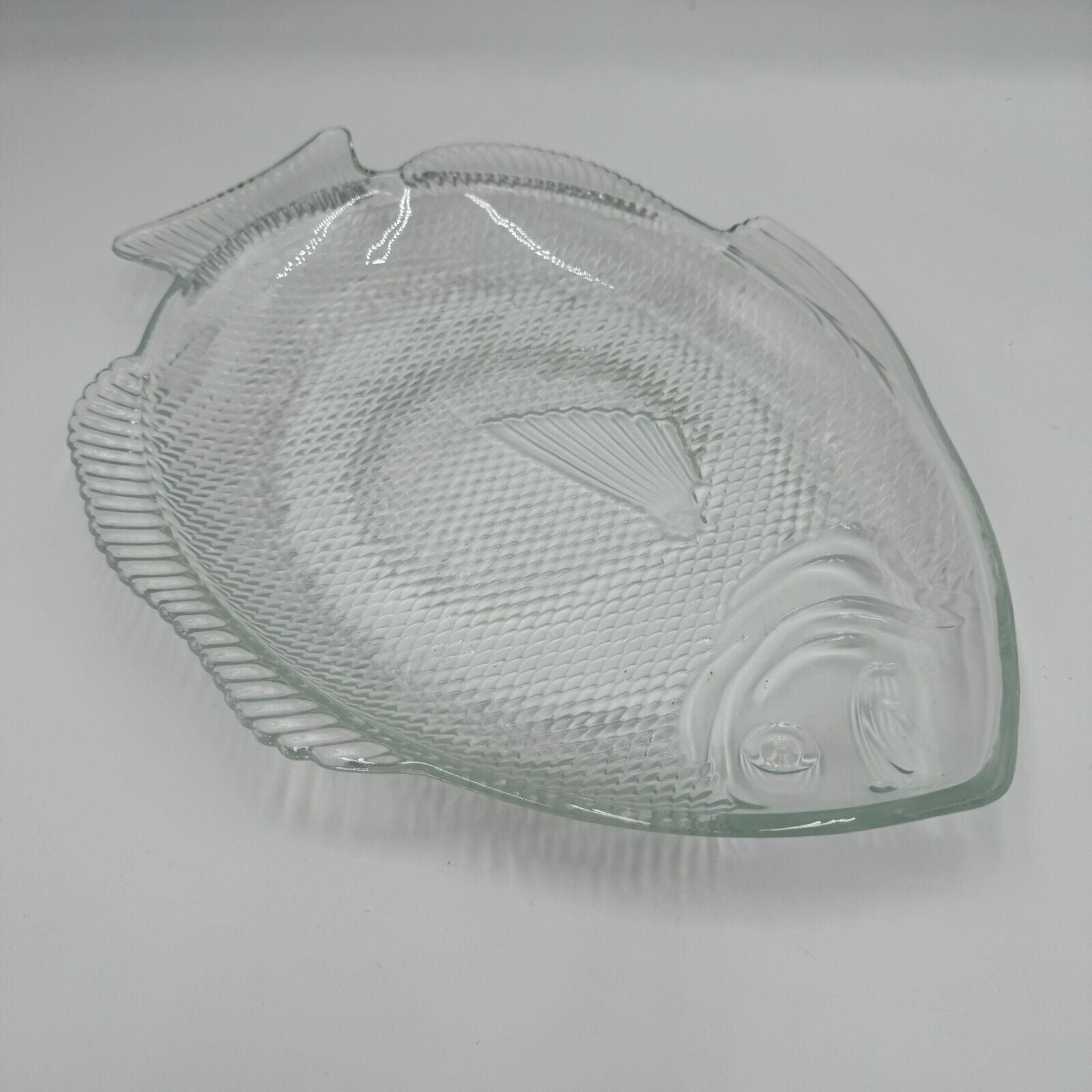 Vintage Clear Glass Ovenproof Fish Shaped Plate, 11" x 8"