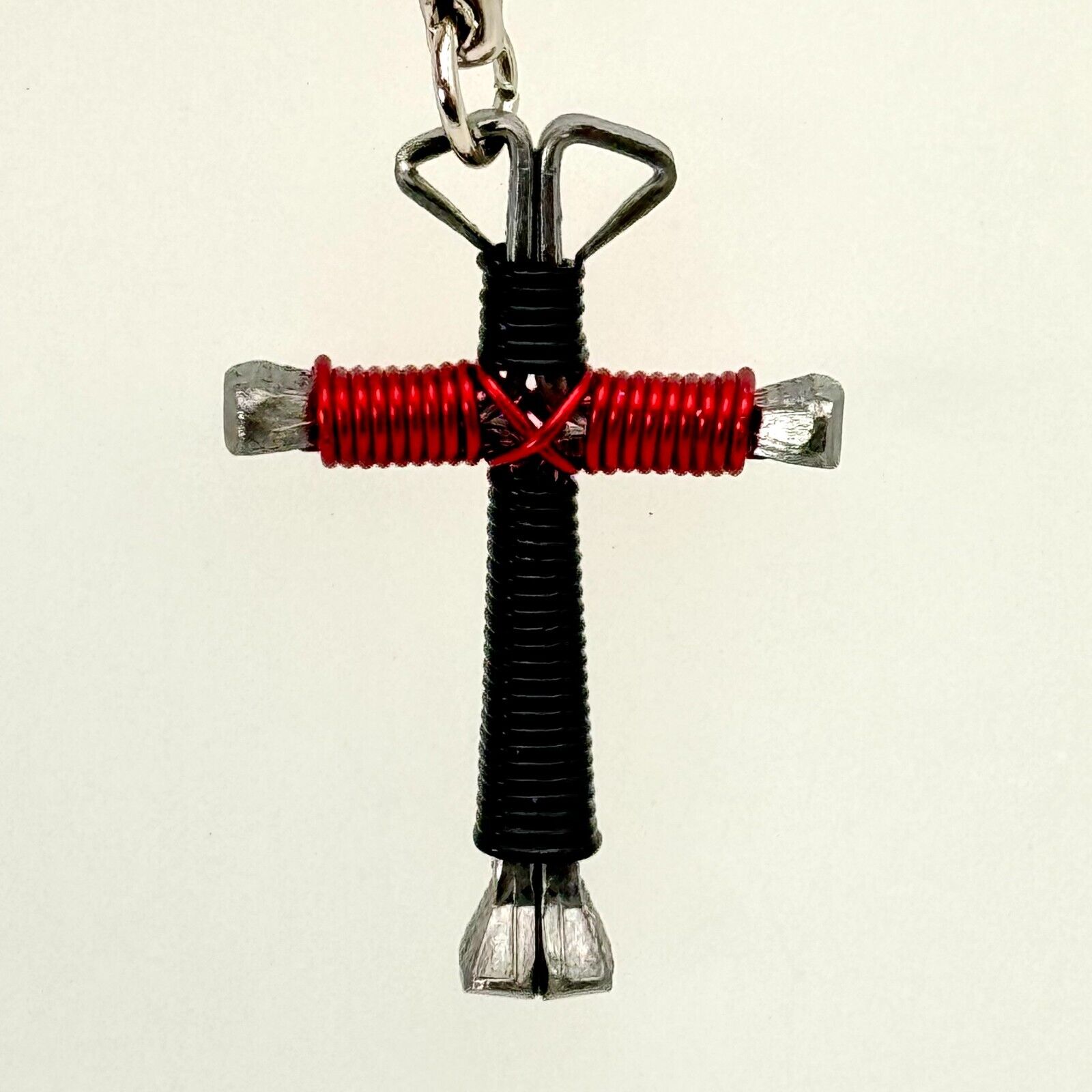 Disciple’s Cross Hand Crafted Metal USA Christian Art Red Black Keychain NWT