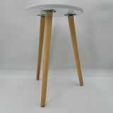 End Table White Round Top 3 Light Stained Wood Legs Screw In Easy Assembly